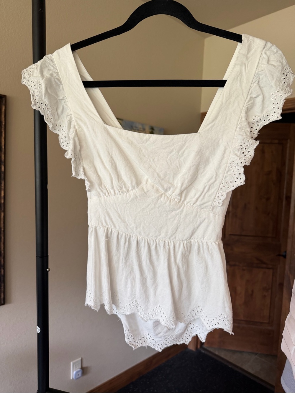 White Eyelet Flutter Sleeve Bow Back Women's Top